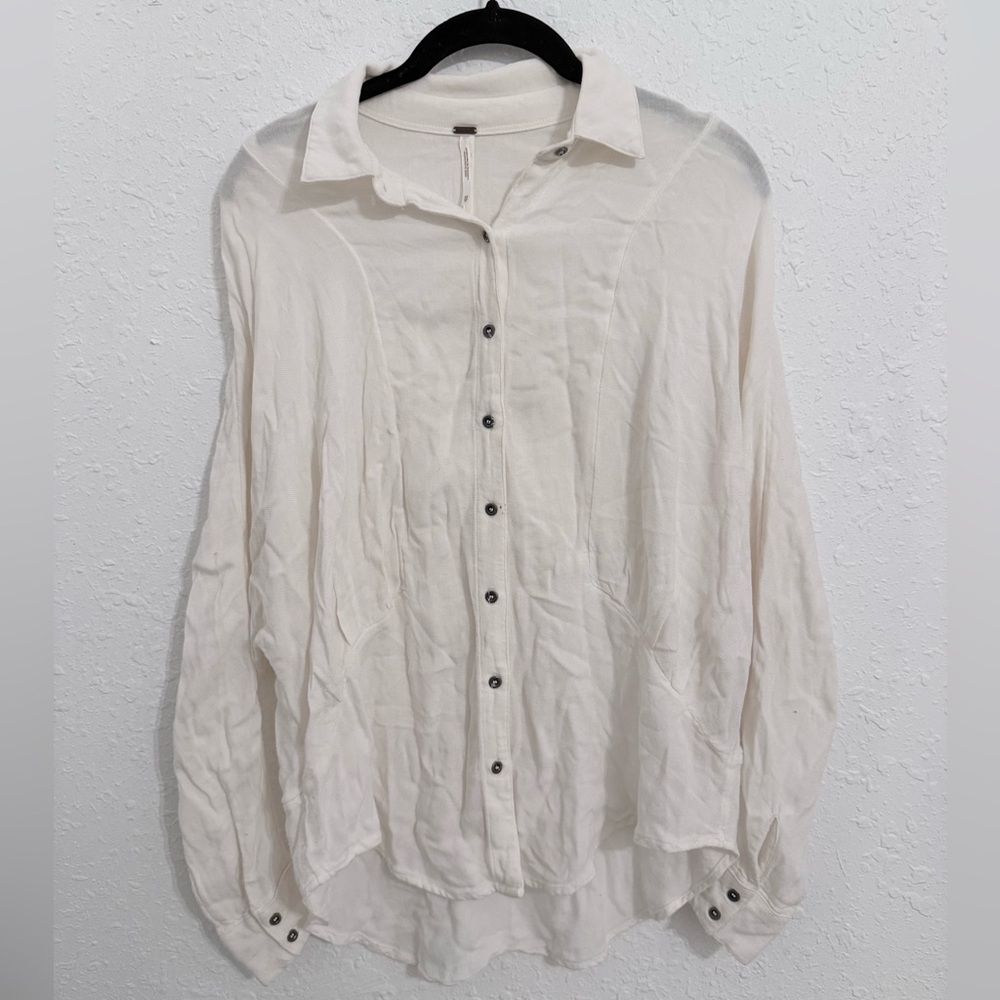 Free People Cream Button-Up Blouse